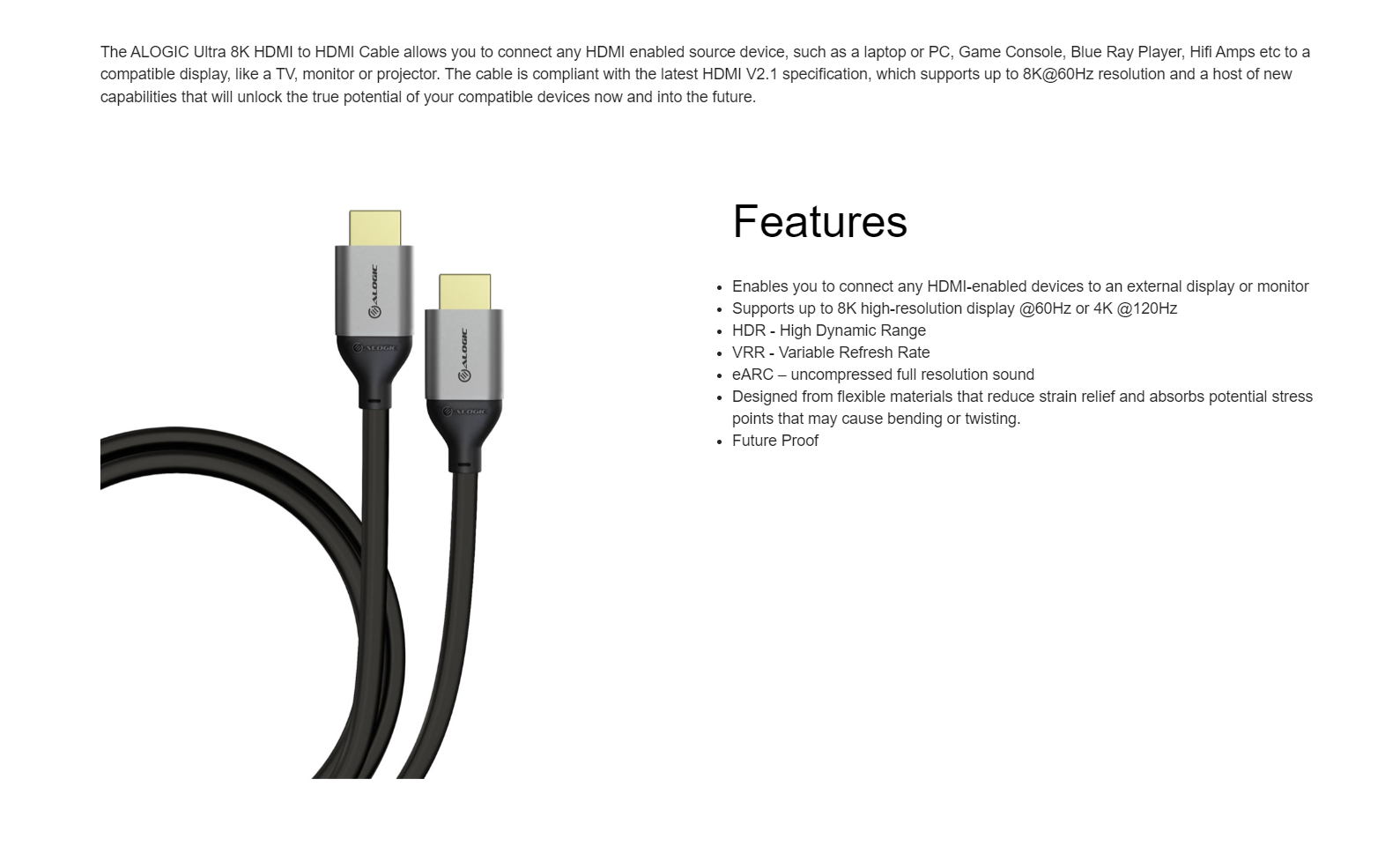 A large marketing image providing additional information about the product ALOGIC Ultra 8K HDMI To HDMI V2.1 Cable - 2m - Additional alt info not provided